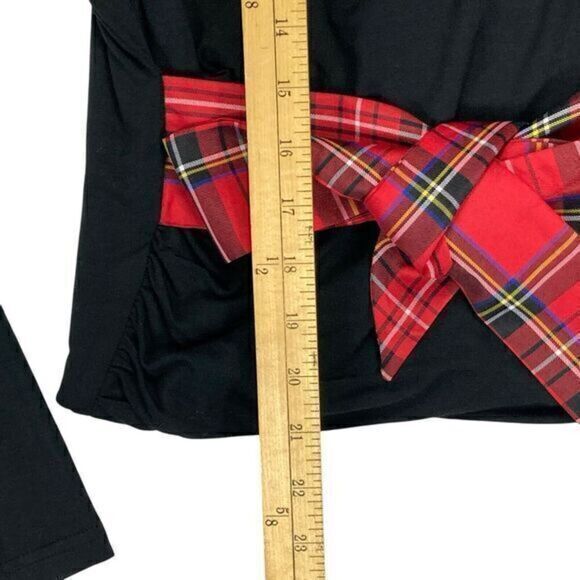 J. Crew Top Womens Size Small Black Long Sleeve Wrap Plaid Tie Holiday Pullover - Picture 15 of 16